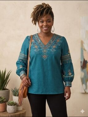Boho Chic Teal Geometric Tunic